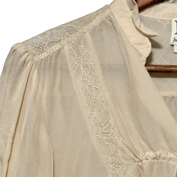 HAUTE HIPPIE 100% Silk Long Sleeve Boho Peasant Blouse With Lace Details - Picture 2 of 10